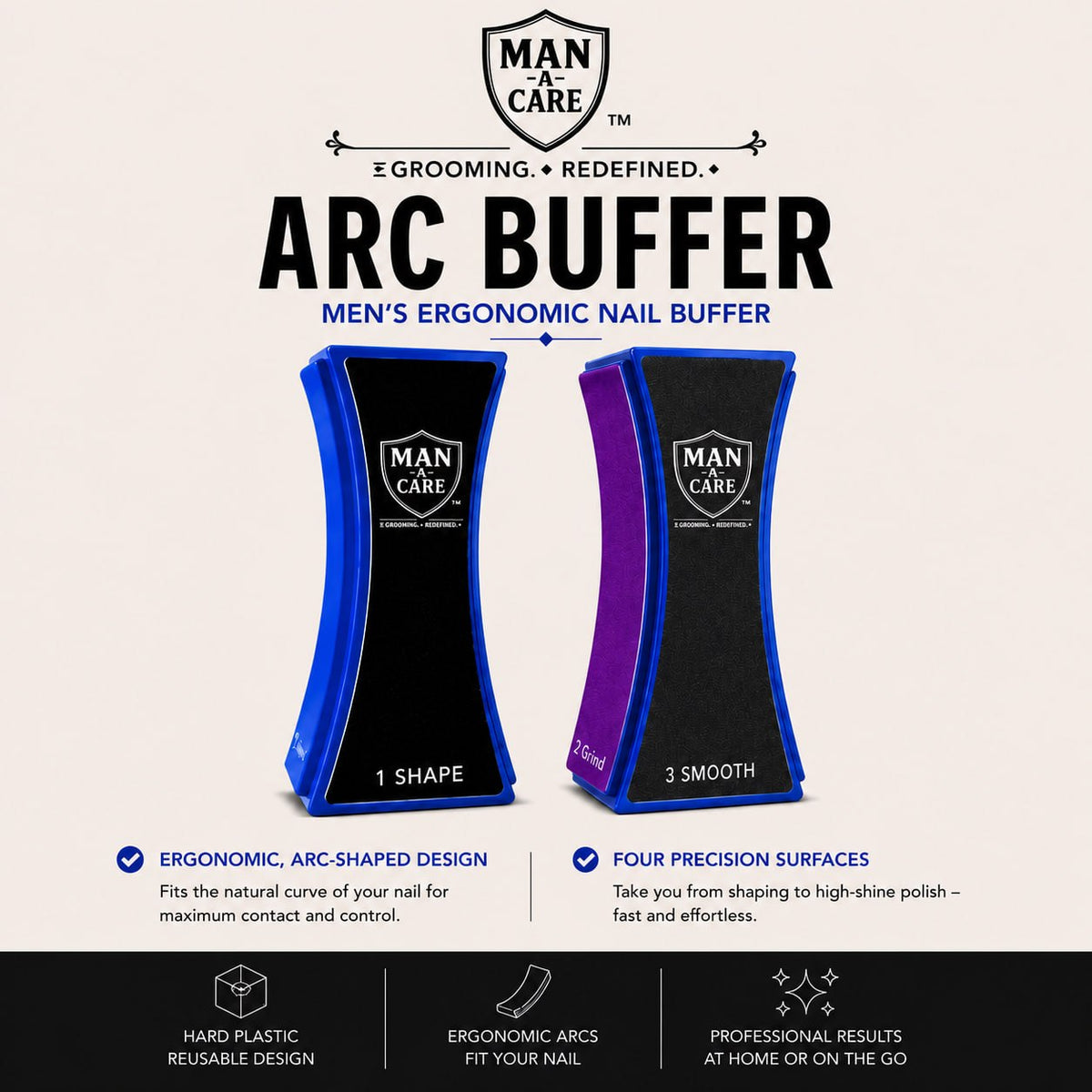 Manacare Arc Reusable Buffer ergonomic nail buffer product benefits