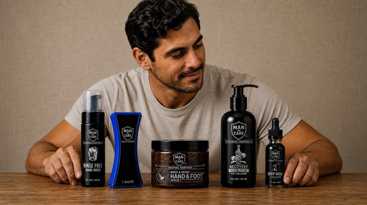 Manacare men's grooming products with male customer