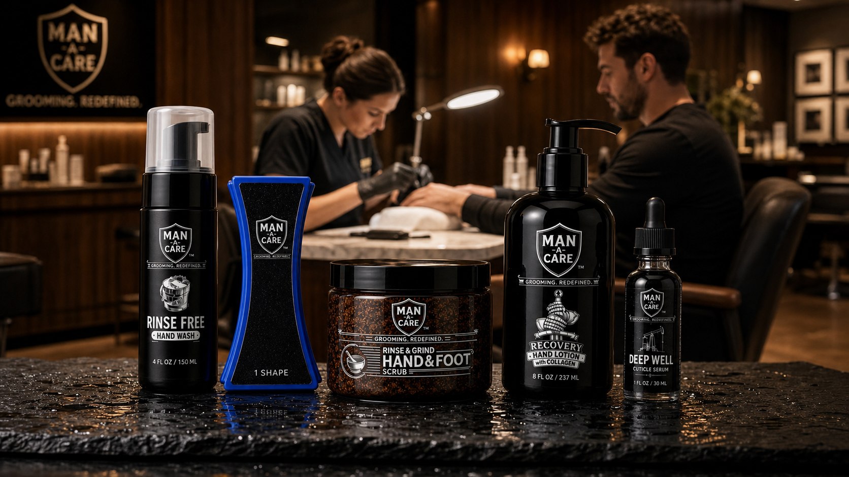 Manacare product lineup in a salon setting
