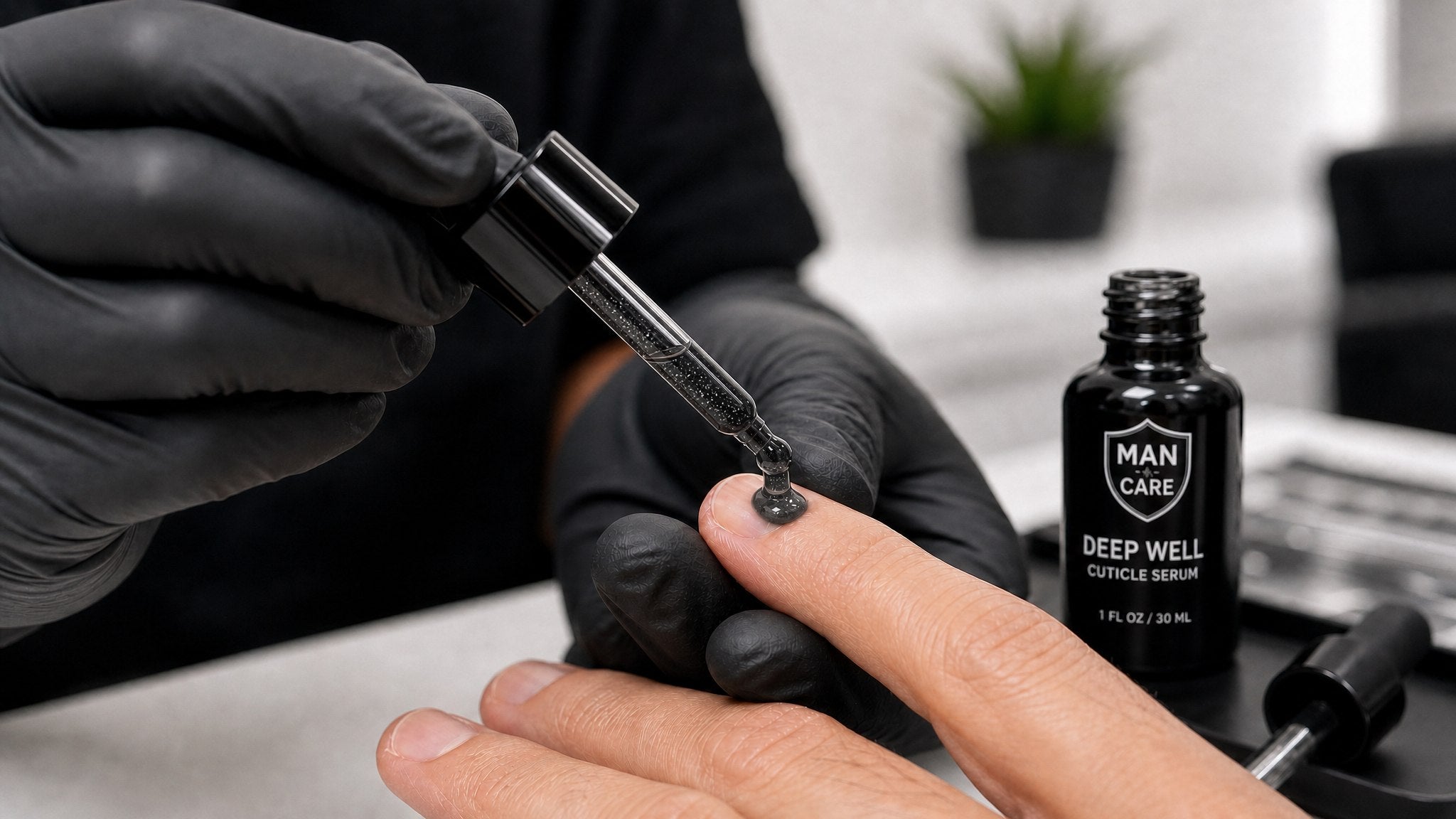 Manacare Cuticle Serum applied with dropper